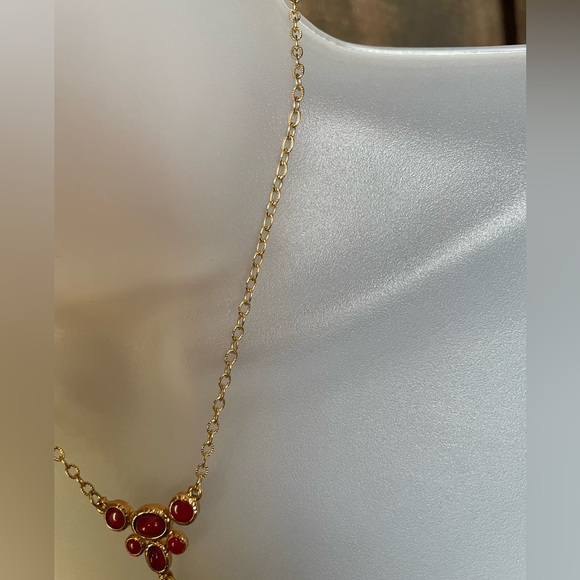 Red and Gold Medallion Drop Necklace - Picture 6 of 6